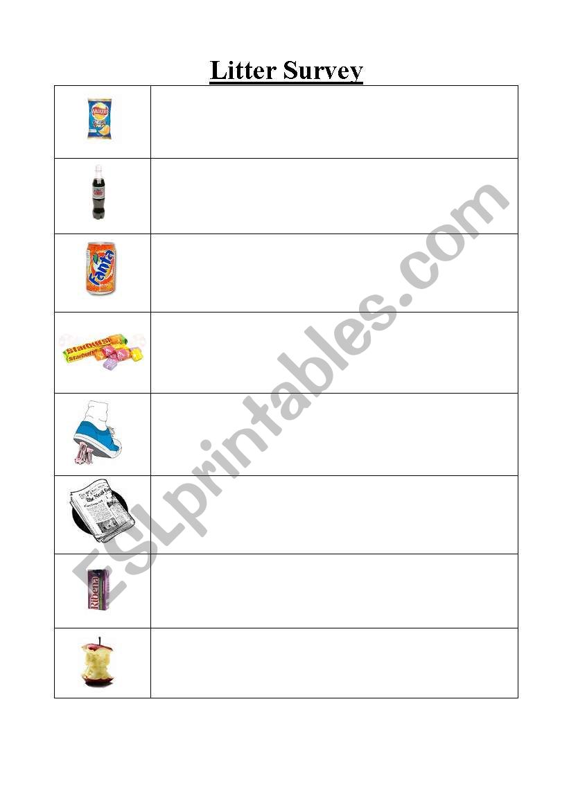 Litter Survey worksheet