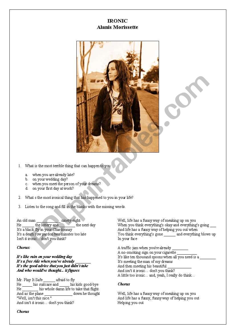 Alanis Morissette - Ironic worksheet