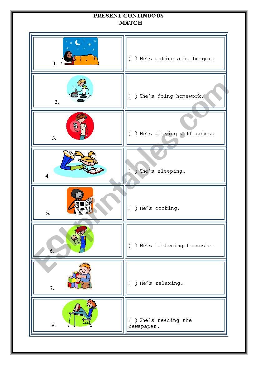 Present Continuous _ Match worksheet