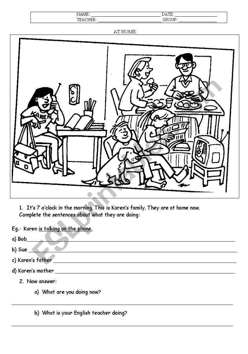 What are they doing at home? worksheet