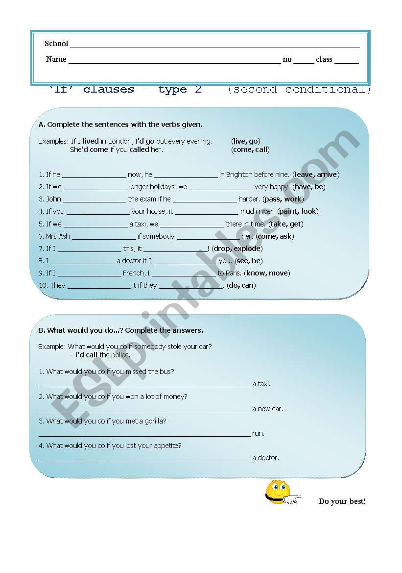 worksheet on second conditional