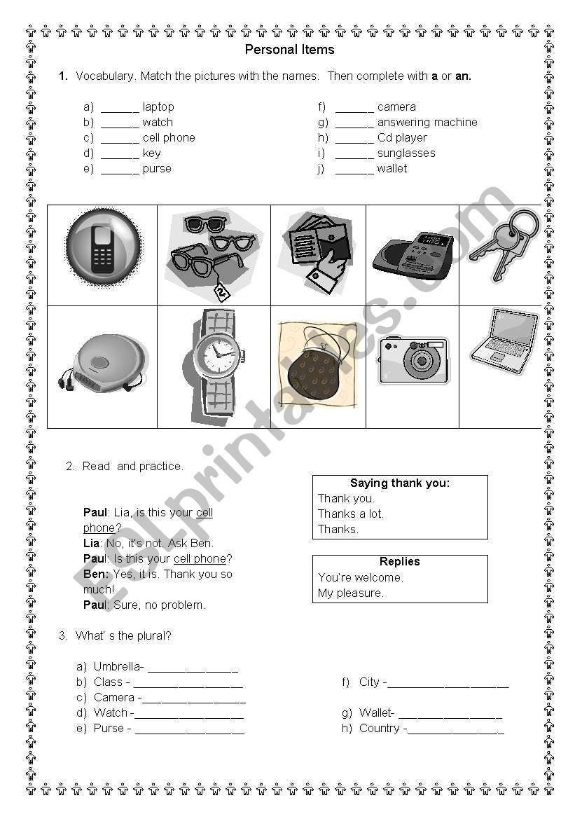 Personal items and demonstrative pronous