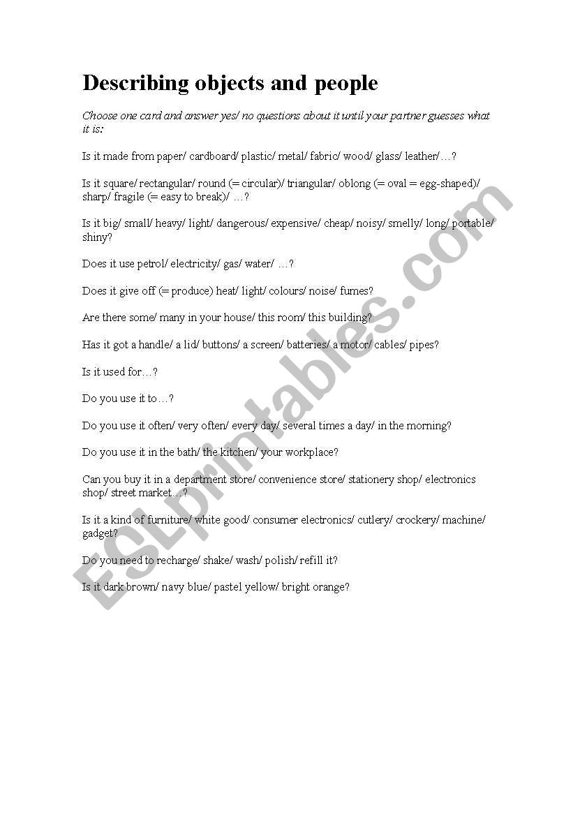 Describing people worksheet