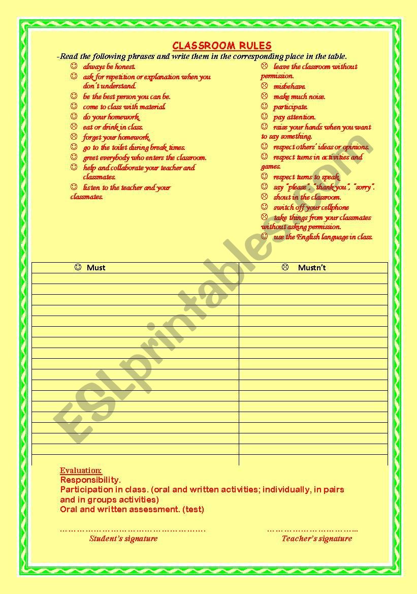 Agreement worksheet