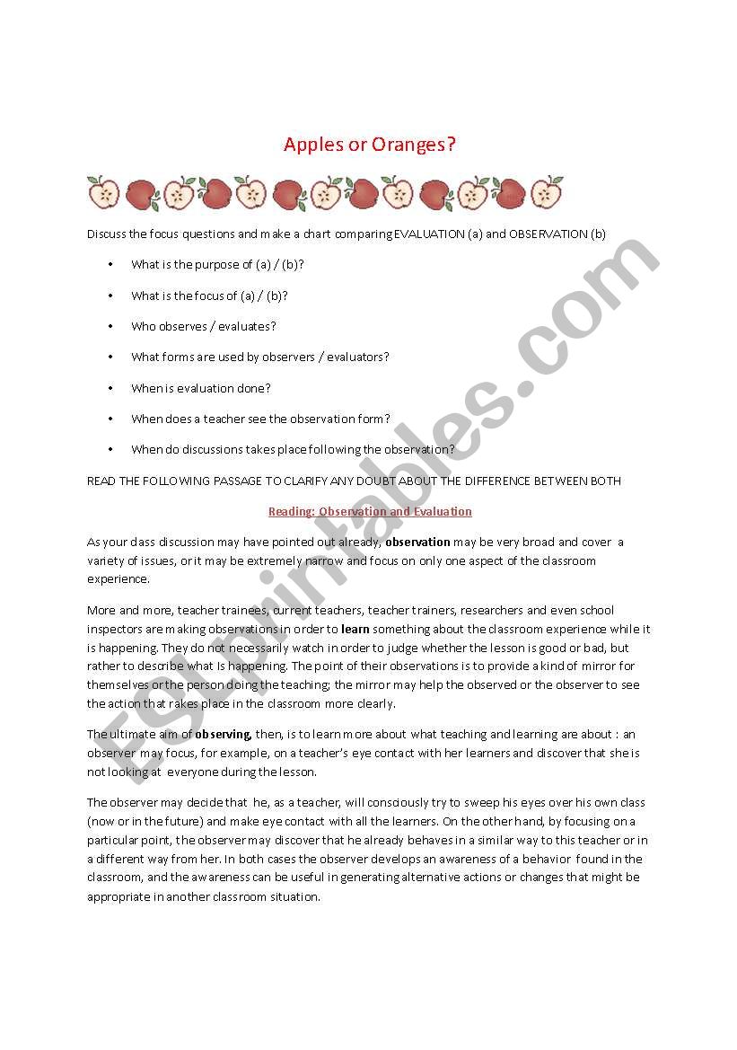 Apple & Orange worksheet