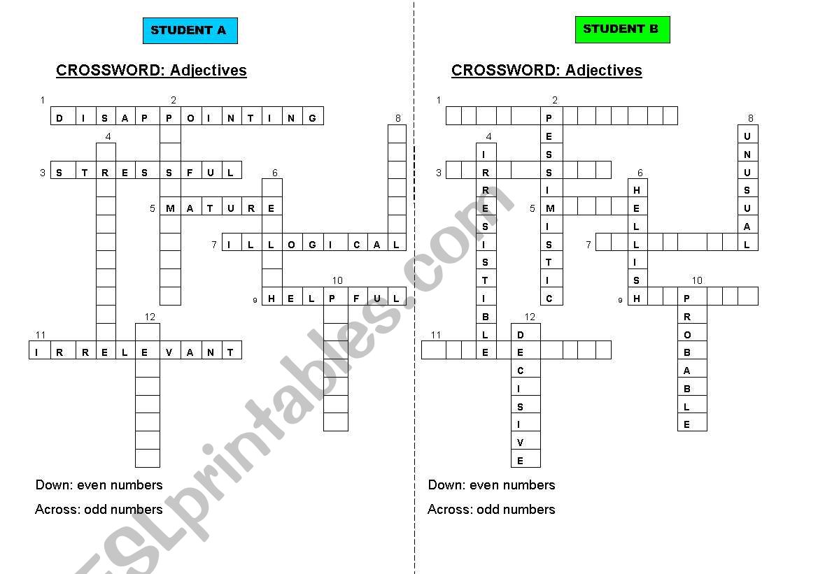 info-gap ADJ CROSSWORD worksheet