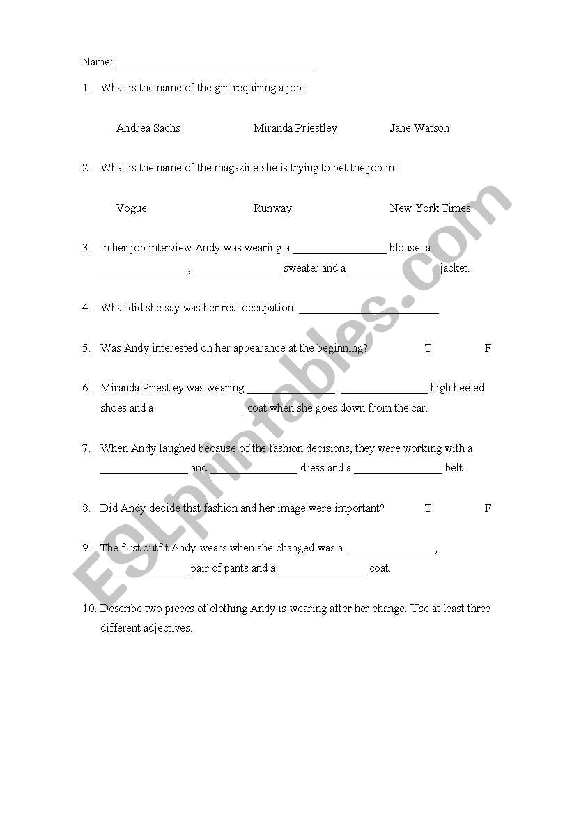Adjective Order in Clothes worksheet