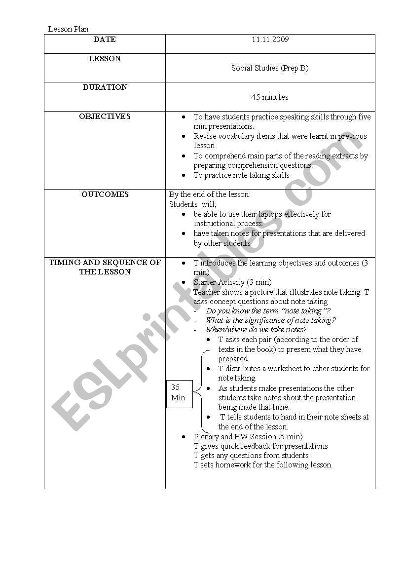 social studies lesson plan worksheet