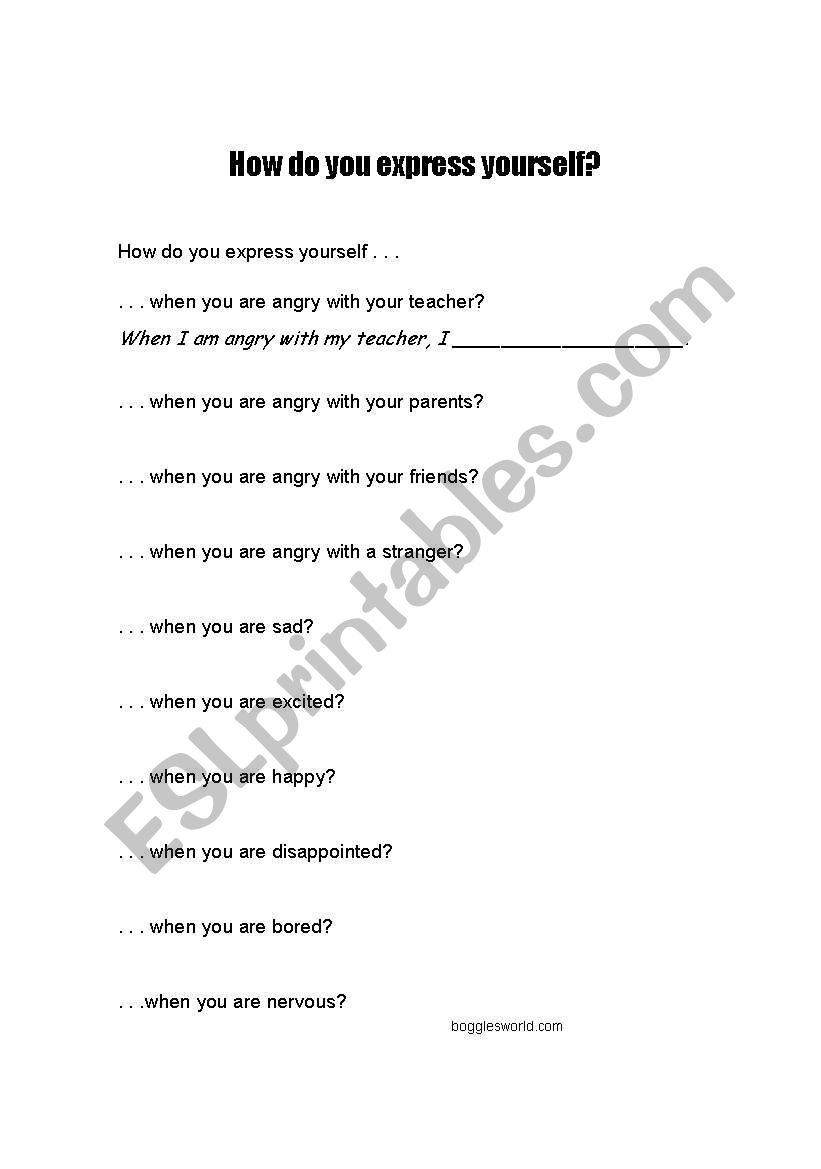 How do you express yourself? worksheet