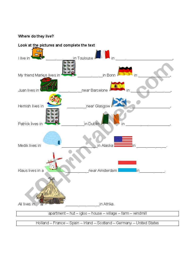 Where do they live? worksheet