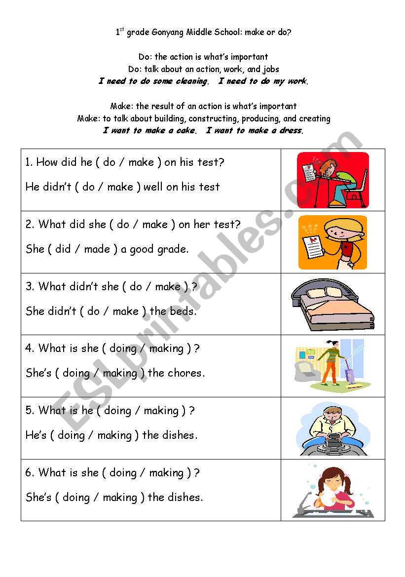 make or do worksheet