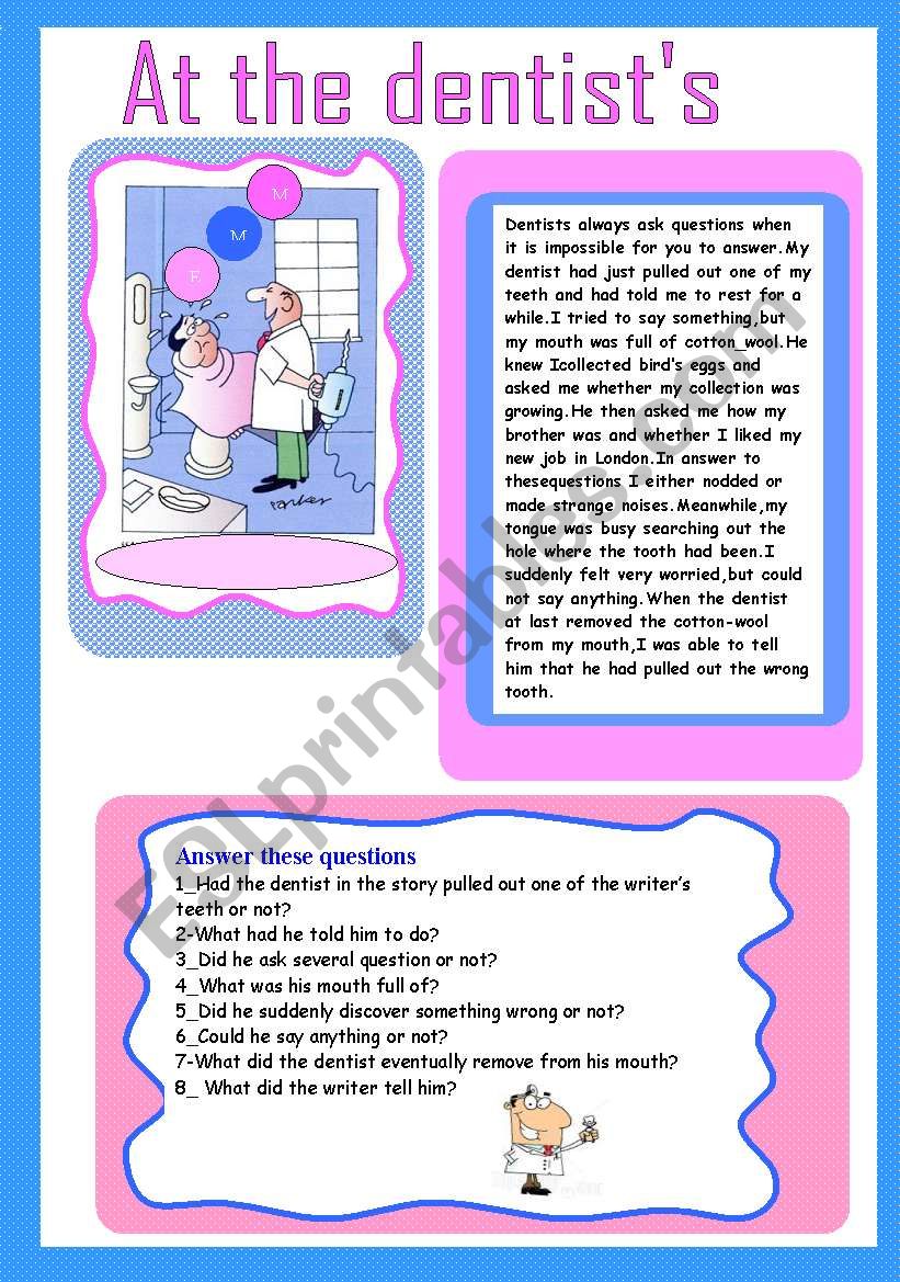 At the dentistÂ´s worksheet