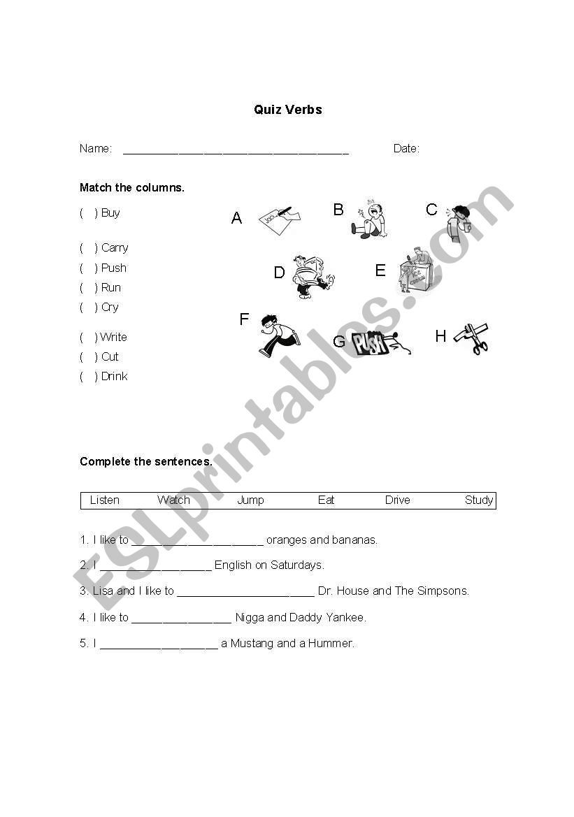 quiz verbs worksheet