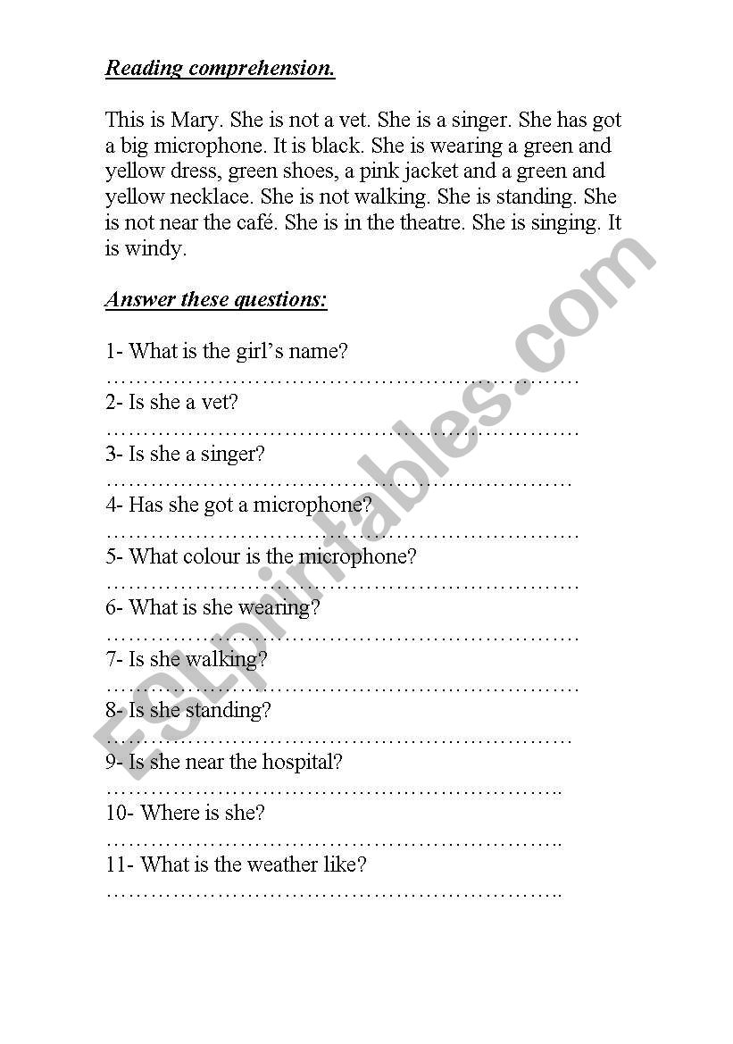 reading comprehension worksheet