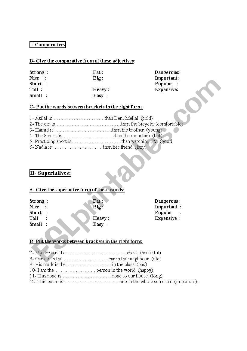 comparatives and superlatives worksheet