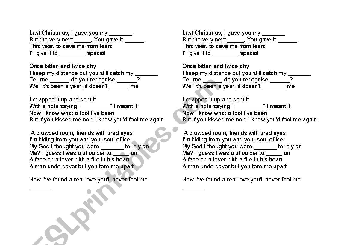 Last Christma - Wham worksheet