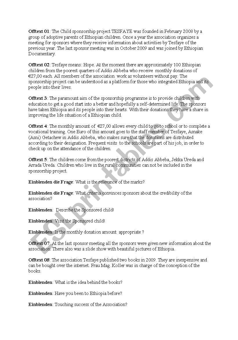 : The Child sponsorship project TESFAYE 