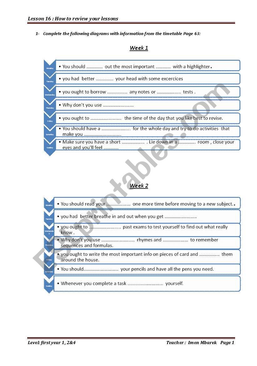 TIPS TO SPEND A GOOD REVISION worksheet