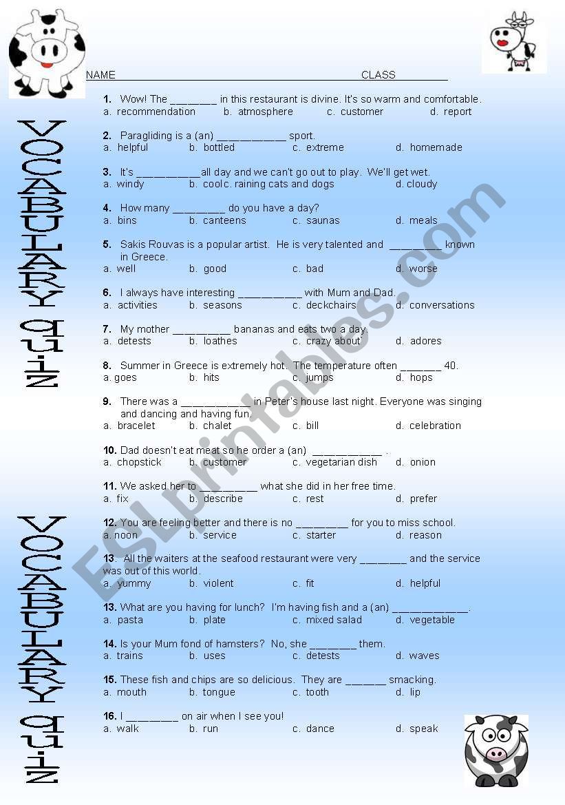 Vocabulary worksheet