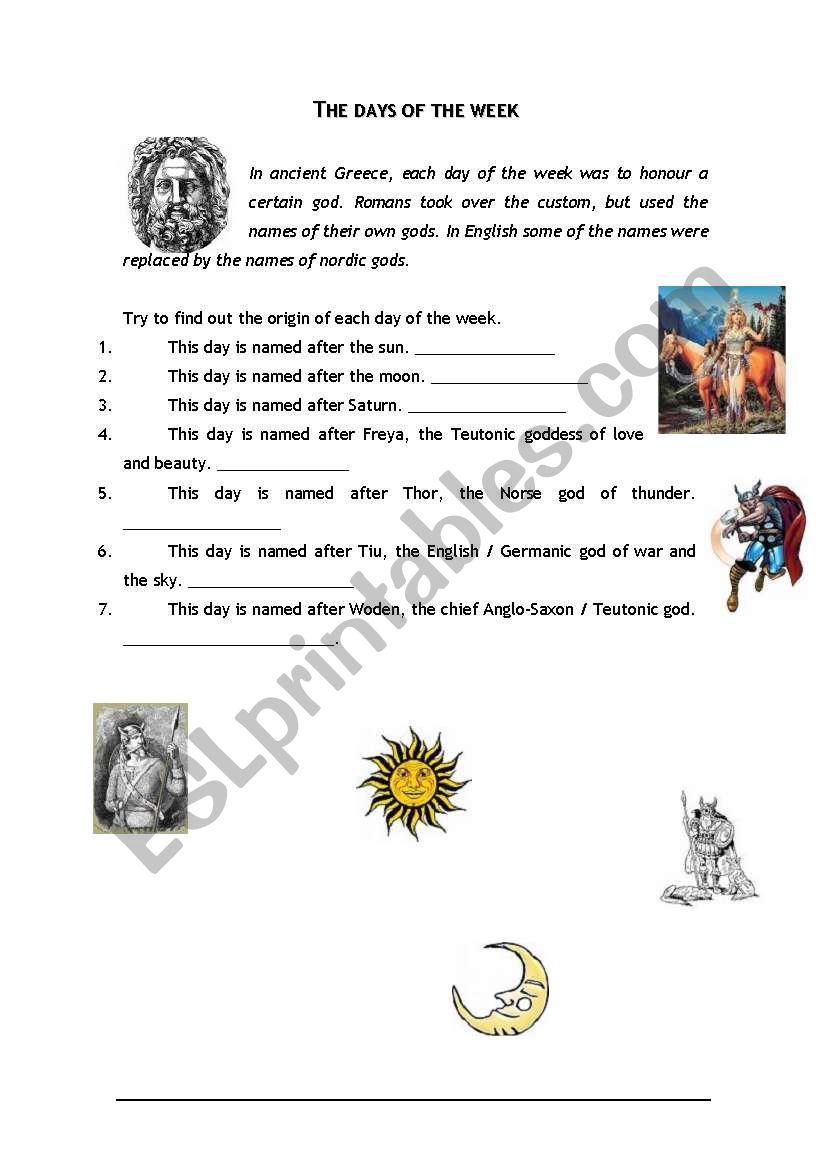 The days of the week worksheet
