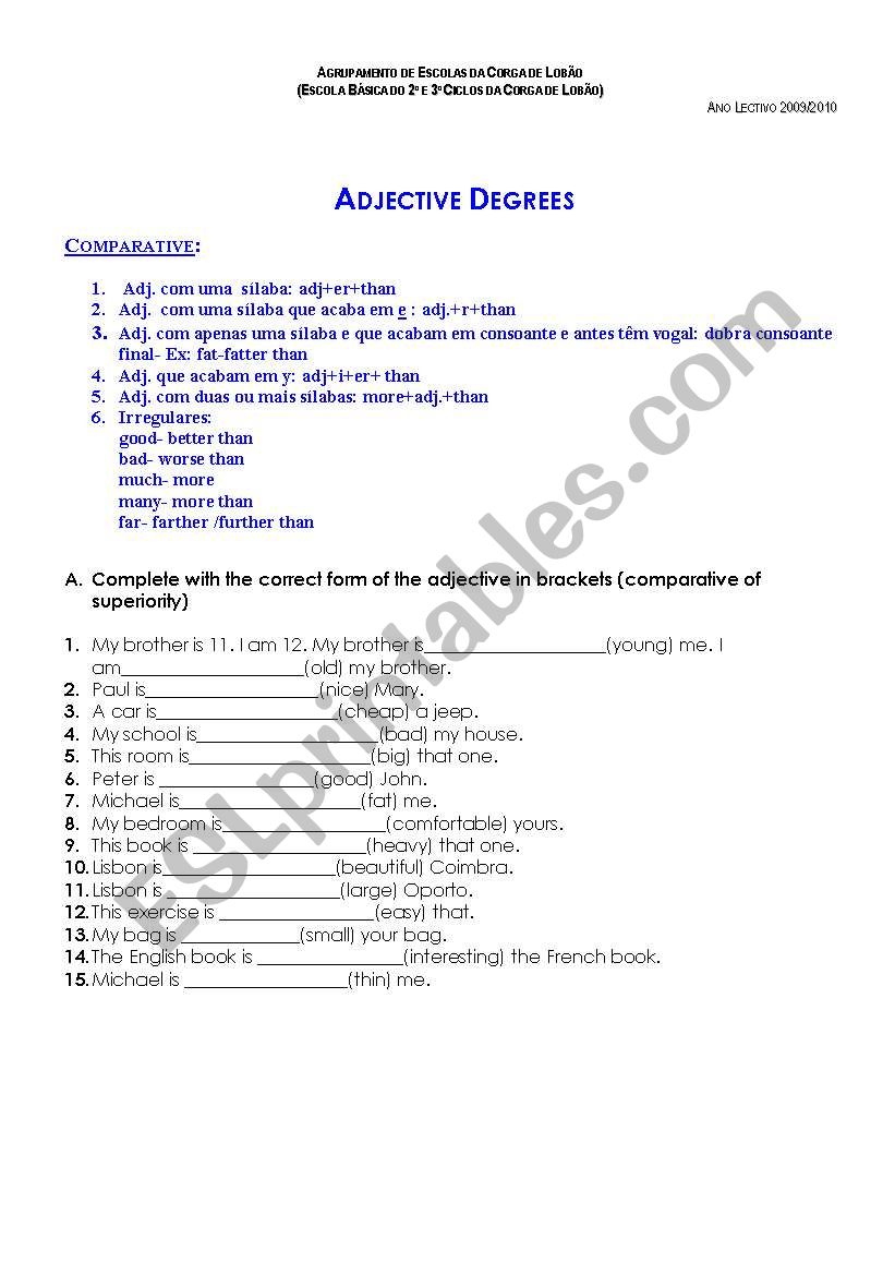 Adjective Degrees worksheet