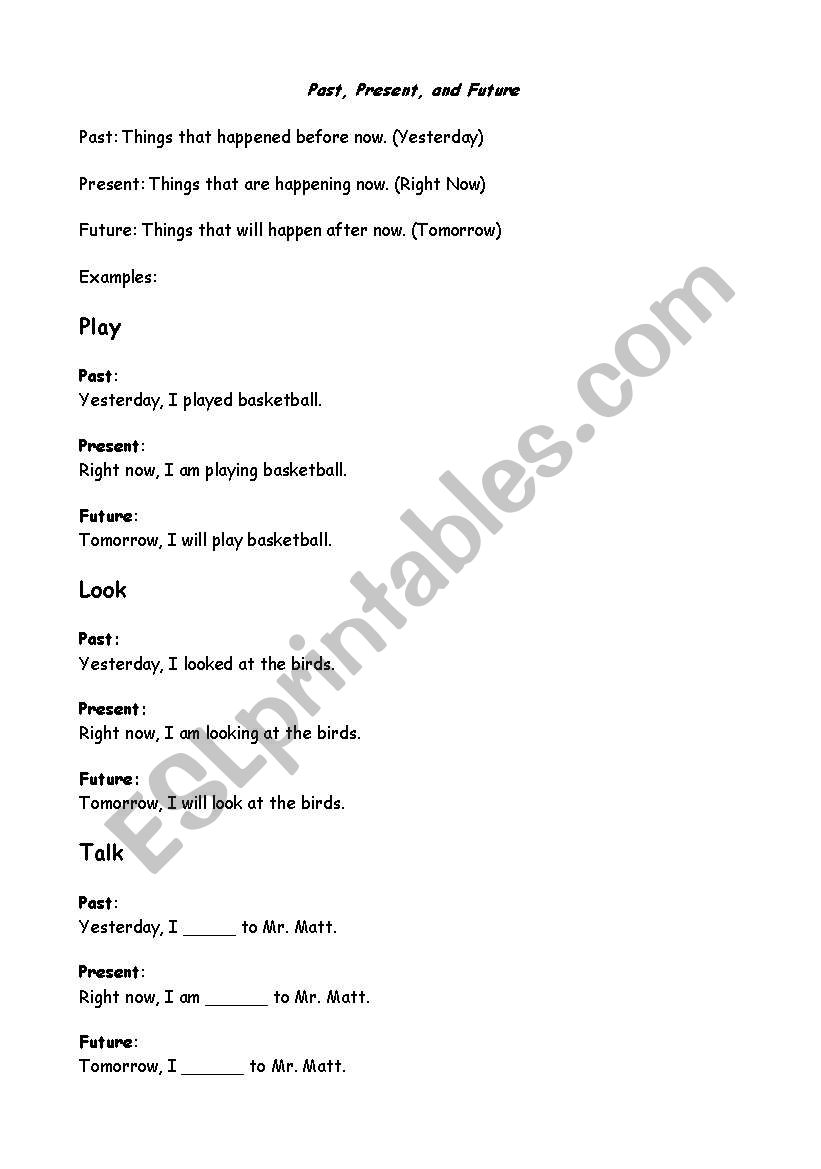 Past, Present and Future worksheet