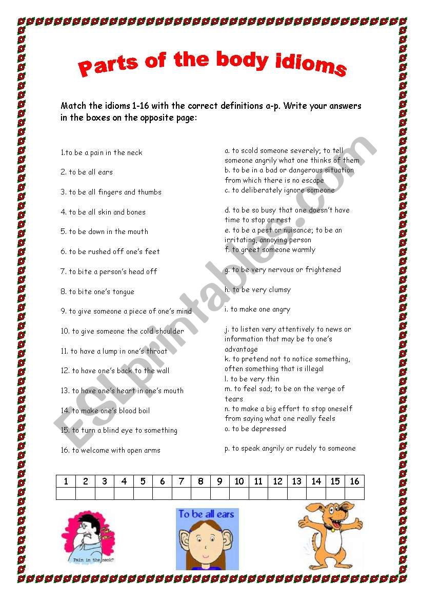 Parts of the body idioms worksheet