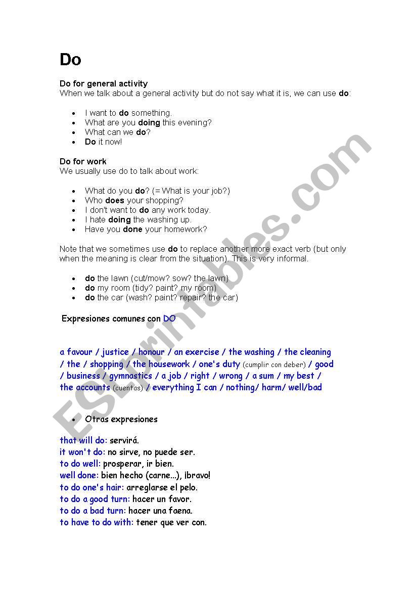 Do and Make worksheet