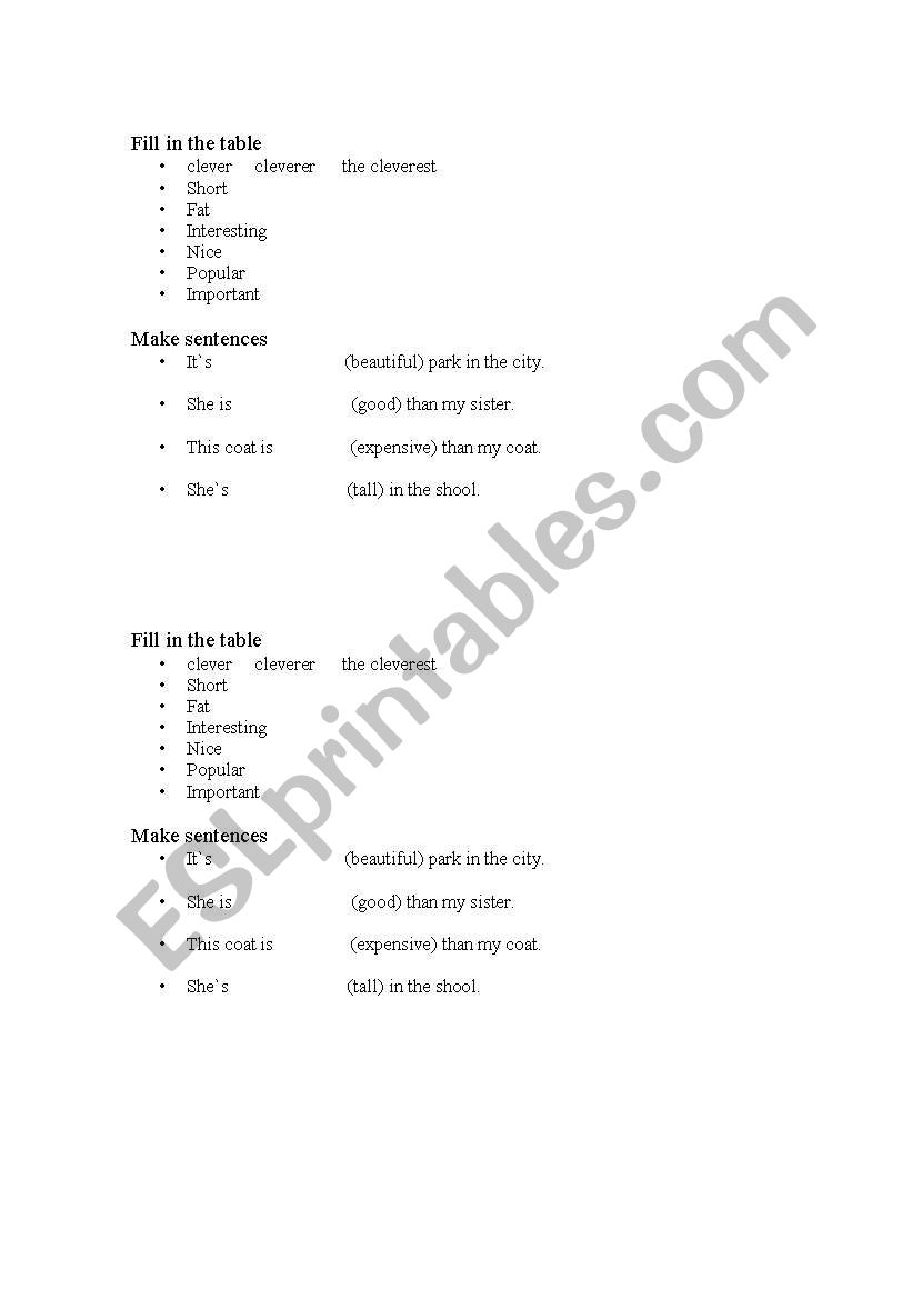 sdjectives  worksheet