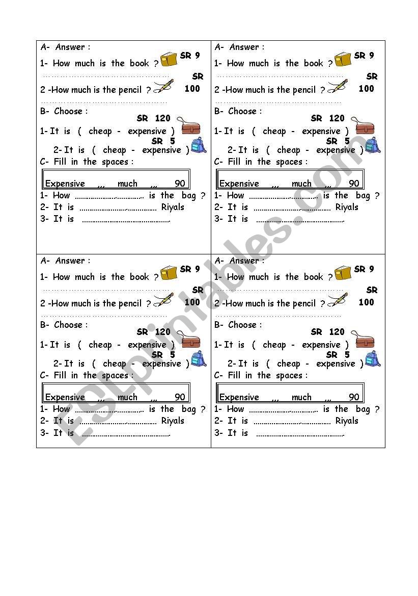 vocabularys workheet ( cheap and expensive)