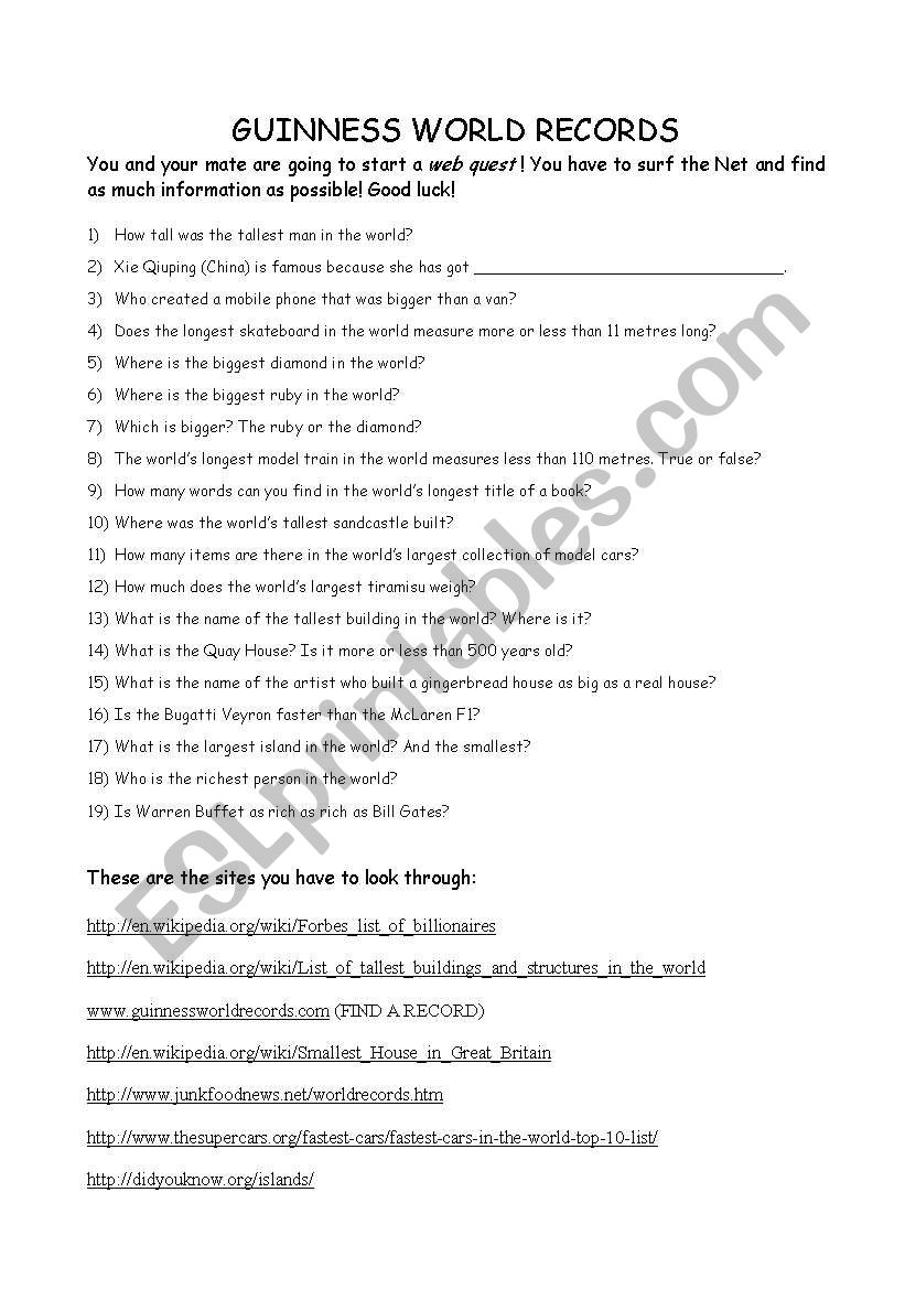 Find a record! worksheet