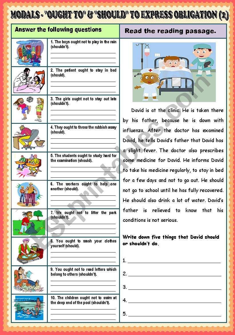 Modal - ought to and should to express obligation (Part 1) + KEY