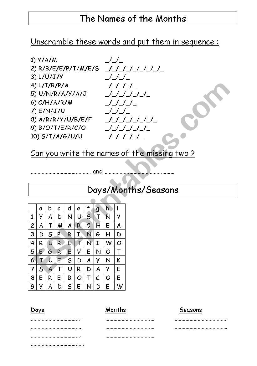 Days Months And Seasons Esl Worksheet By Delph