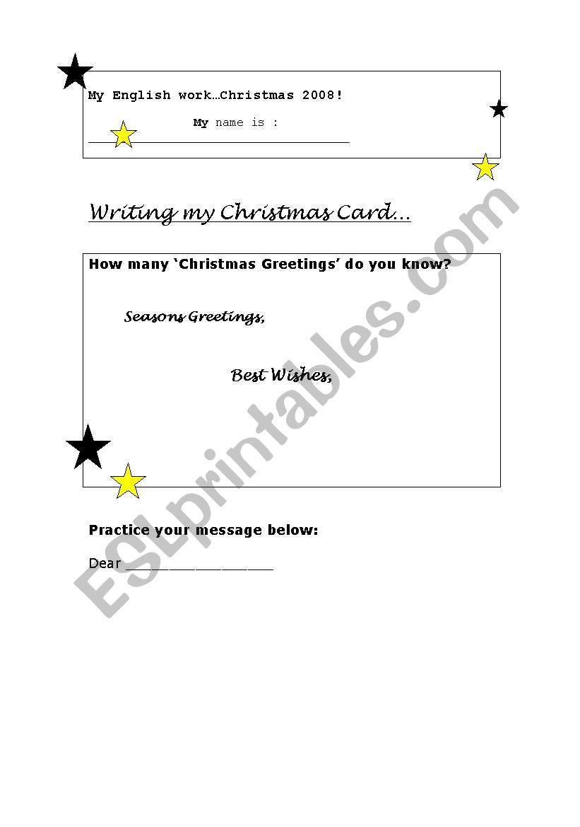 Christmast greeting card worksheet