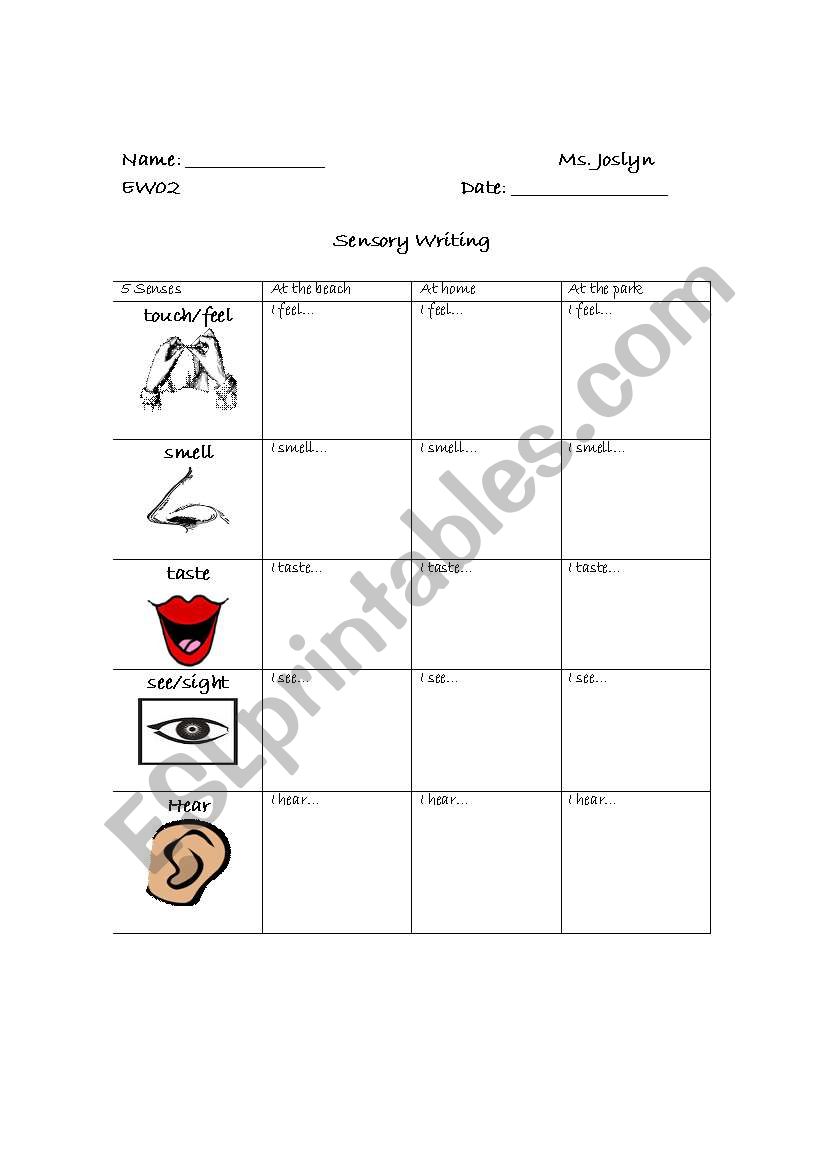 Sensory Writing worksheet