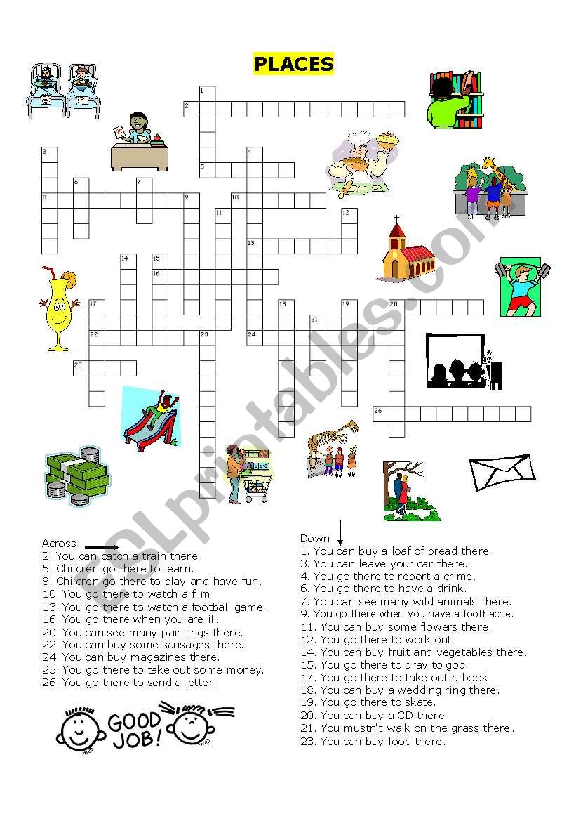 places in a town crossword worksheet