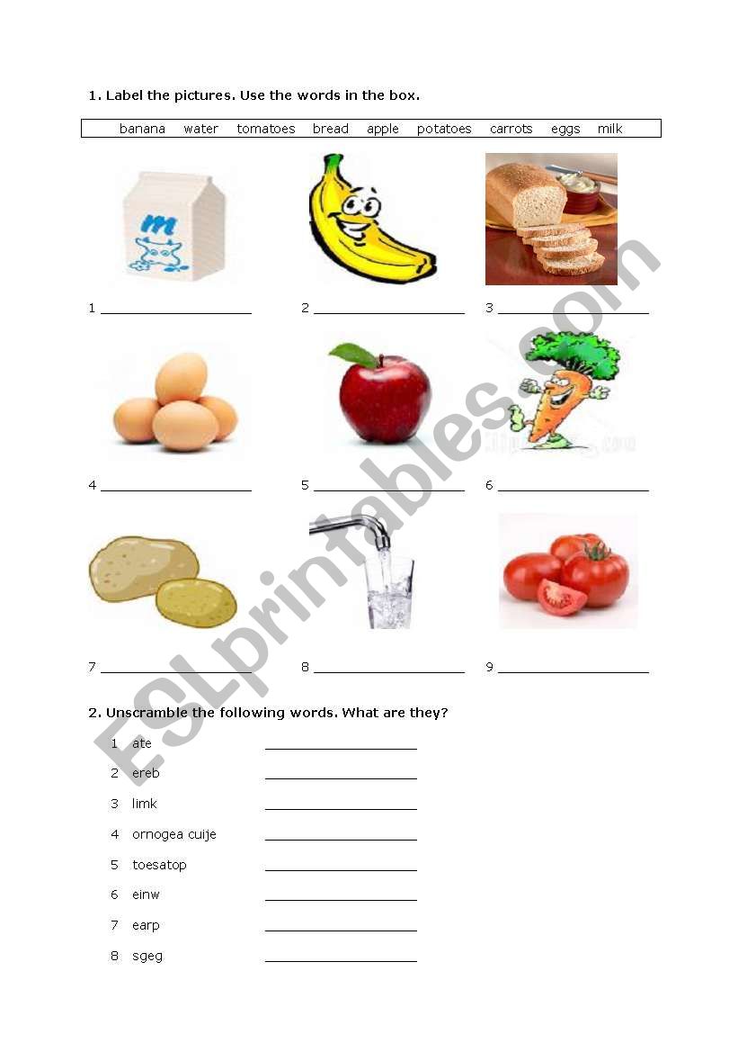 Food and drinks worksheet