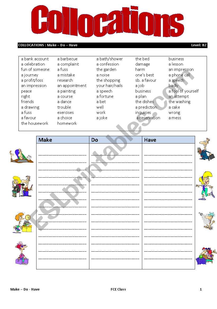 MAKE - DO - HAVE worksheet