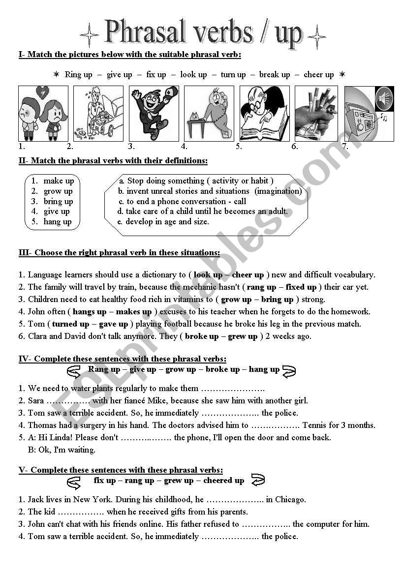 Phrasal Verbs UP ESL Worksheet By Bouchra