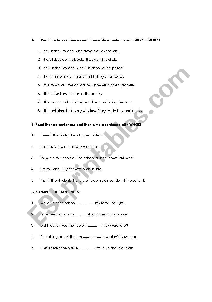 relative clauses worksheet