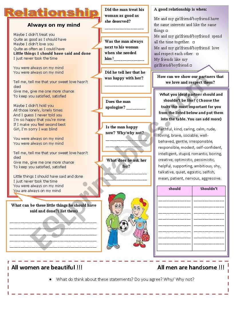 Relationships ( 2 pages) worksheet