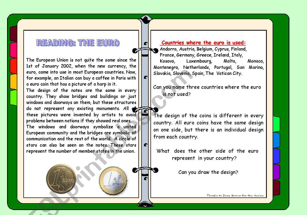 READING: THE EURO worksheet