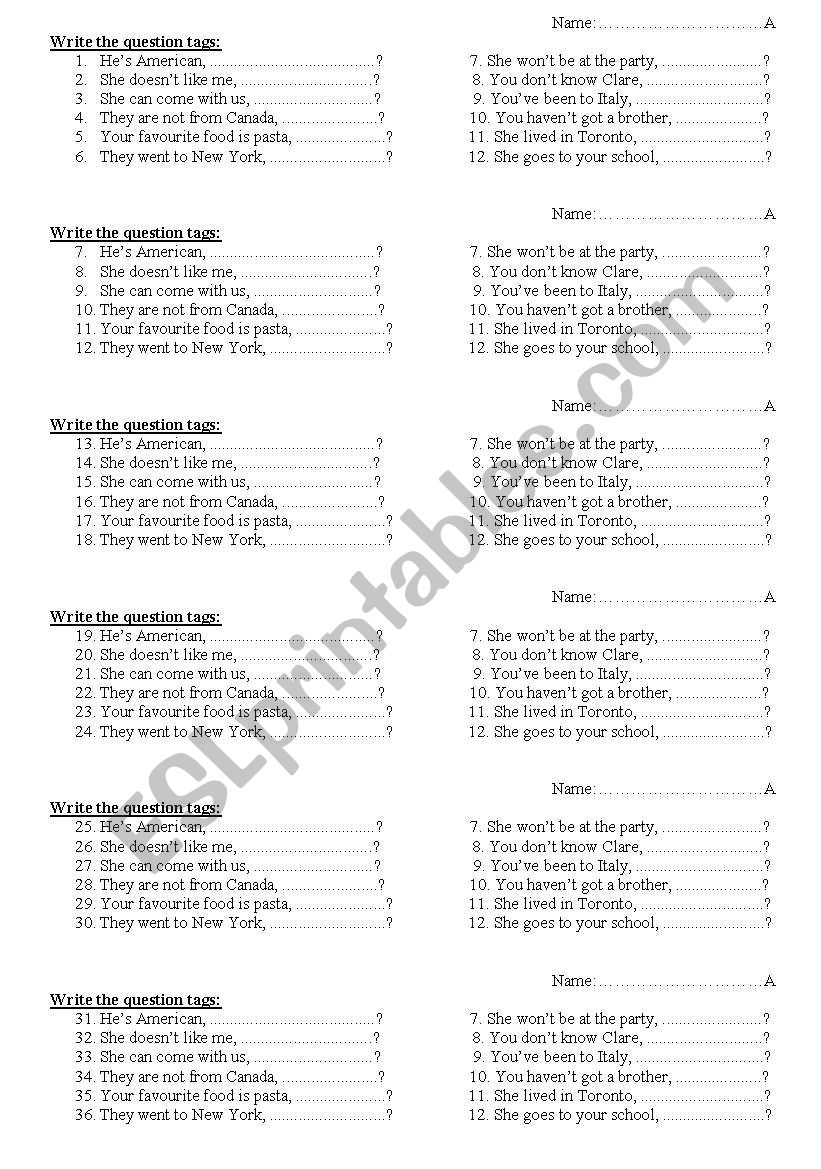 Question tags worksheet