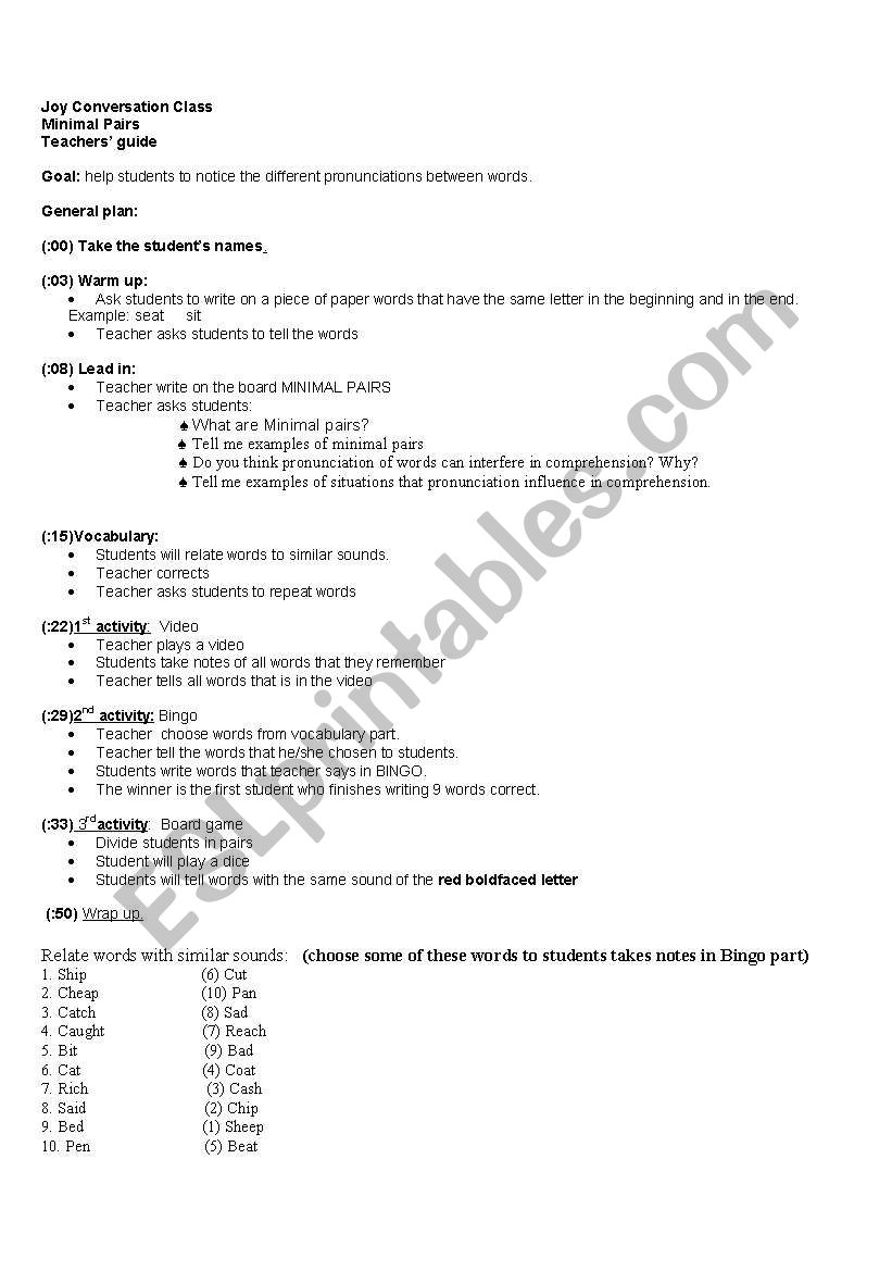 minimal pairs worksheet