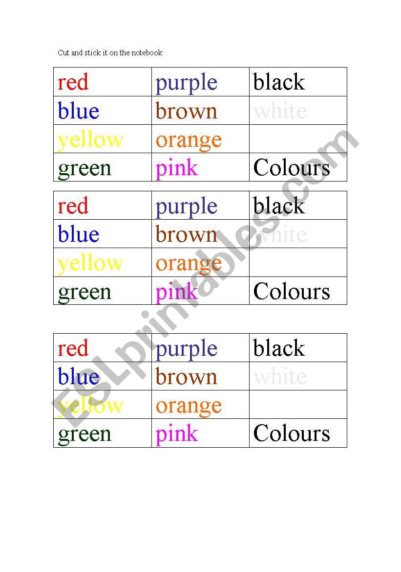 vocabulary colours worksheet