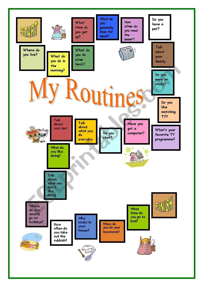 Routines. Board Game. worksheet