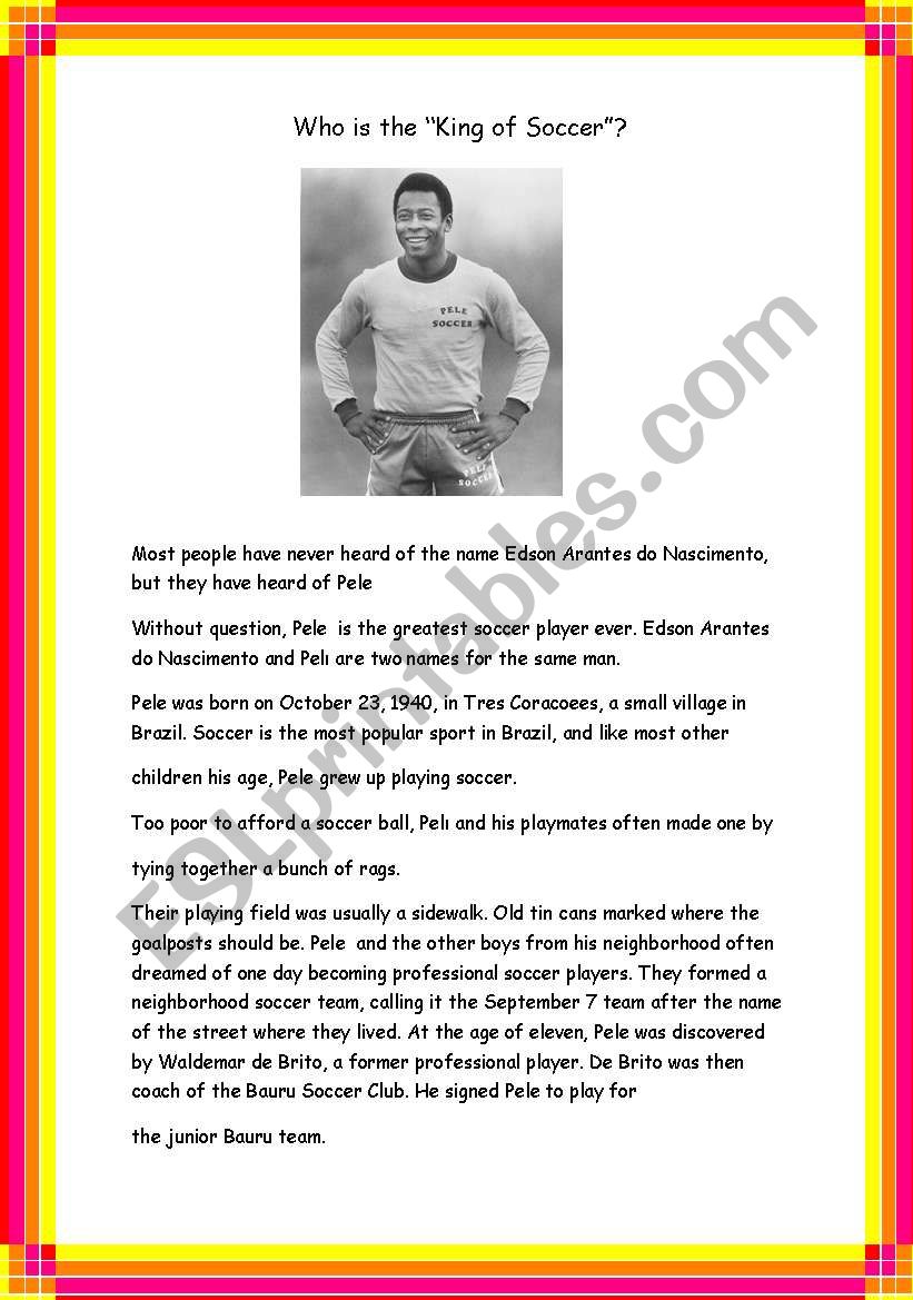 KING OF SOCCER 3pgs with questions and KEY