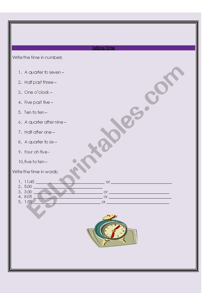 Telling the Time worksheet