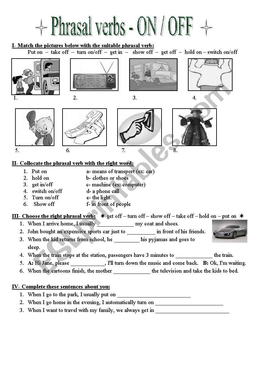 Phrasal Verbs ON OFF ESL Worksheet By Bouchra