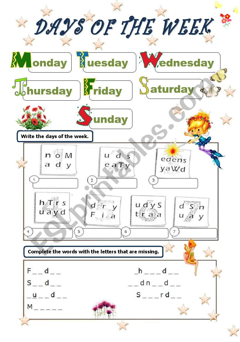 Days of the week worksheet